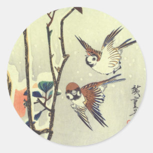 Adesivo 椿 に 雀, 広 重 Camellia e Sparrow, Hiroshige
