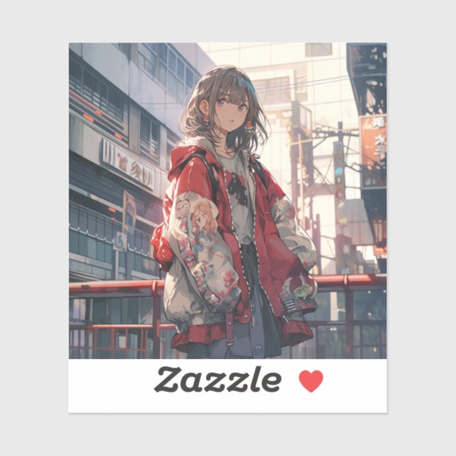 Adesivo 橋に佇む赤い服の娘シール Seal｜東京娘 GenerativeAI (Folha)