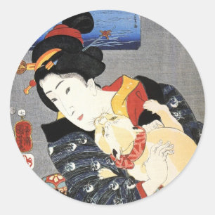 Adesivo 猫と女, gato do 国芳 e mulher, Kuniyoshi, Uki