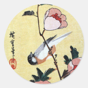 Adesivo 花に鳥, pássaro do 広重 e flor, Hiroshige, U
