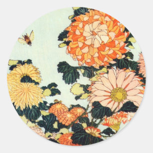 Adesivo 菊と蜂, crisântemo do 北斎 e abelha, Hokusai