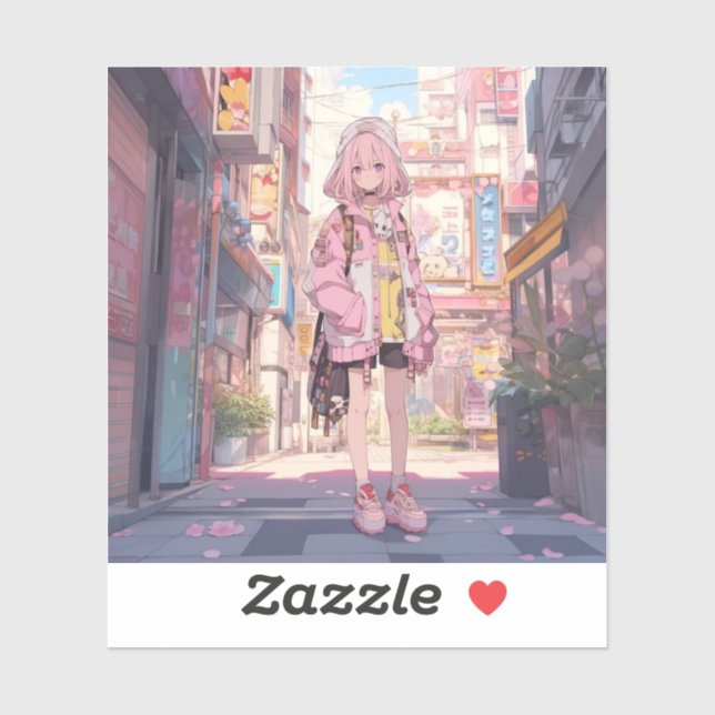 Adesivo 都会の桜色/Urban Pink Seal | 東京娘 GenerartiveAI (Folha)