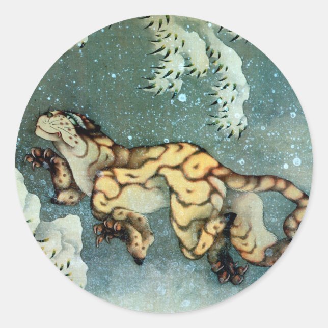 Adesivo 雪 中 図, 北 斎 Tigre na Neve, Hokusai (Frente)