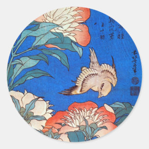 Adesivo 鳥と芍薬, pássaro do 北斎 e peônia, Hokusa