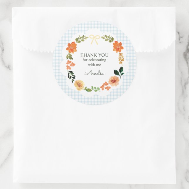 Adesivo 001 Azul Celeste Gingham Floral Chá de Bebê (Bolsa)
