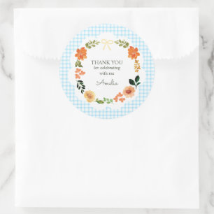 Adesivo 002 Azul Cerúleo Gingham Floral Chá de Bebê