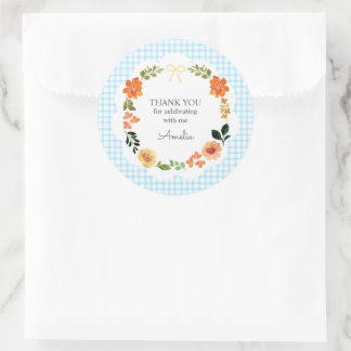 Adesivo 002 Azul Cerúleo Gingham Floral Chá de Bebê