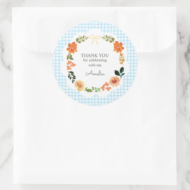 Adesivo 002 Azul Cerúleo Gingham Floral Chá de Bebê (Bolsa)