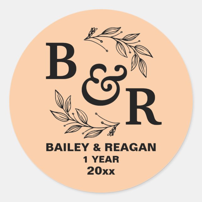 Adesivo 1º Aniversário de Casamento Motivo Monograma (Frente)