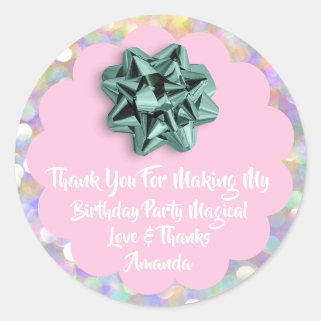 Adesivo 1º Aniversário Favor Chá de fraldas Rosa Holográfi (Frente)