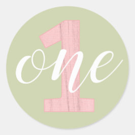 Adesivo 1º Aniversário Um Tom Verde Salvia & Madeira Rosa