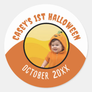 Adesivo 1º Halloween do Bebê Foto Personalizada Nome e Ano