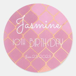 Adesivo 10ª Menina de Aniversário Rosa Dourada Glitter Obr