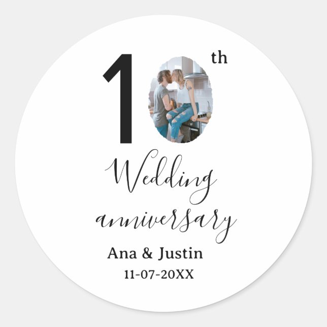 Adesivo 10º aniversário do casamento nome foto rua de letr (Frente)