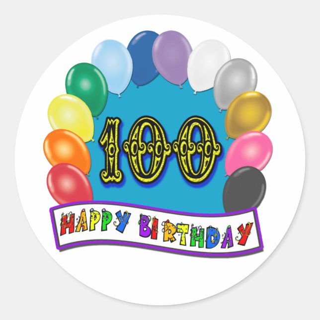 Adesivo 100º Aniversário Ofertas com Design de Balões Asso (Frente)