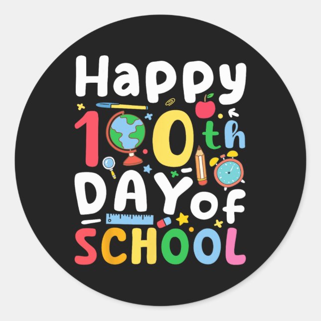Adesivo 100º Dia de Professores Crianças Meninas Feliz (Frente)