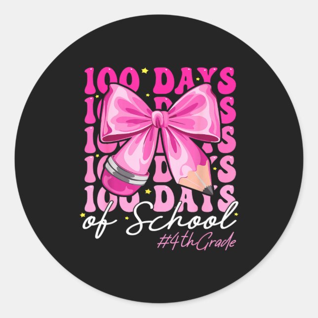 Adesivo 100 Days Of School 4th Grade Girls Coquette Bow  (Frente)