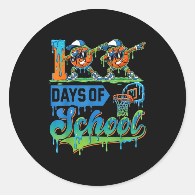 Adesivo 100 Days Of School Boys Basketball Drip 100th Day  (Frente)