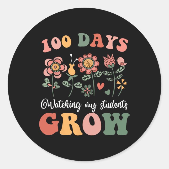 Adesivo 100 Dias Crescendo Flores De Boho Professora 100º  (Frente)