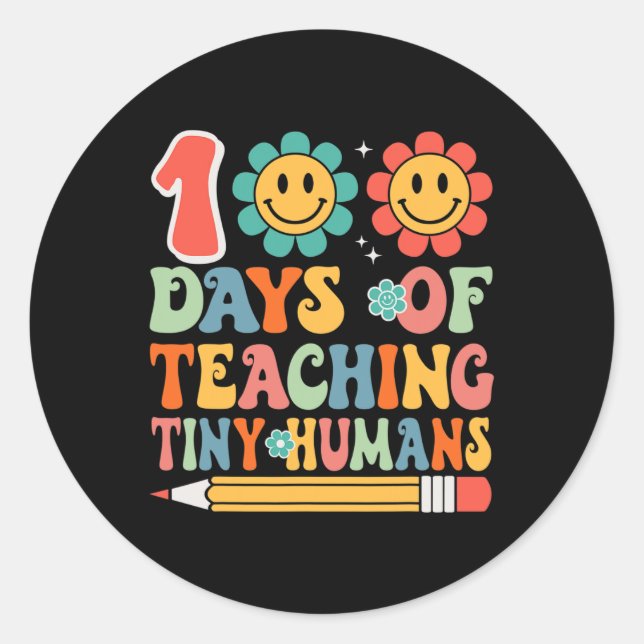 Adesivo 100 Dias De Ensino De Pequenos Professores Humanos (Frente)