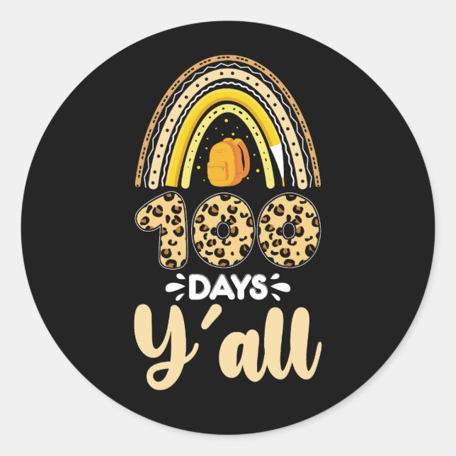 Adesivo 100 Dias Y'all 100th Day Of School Leopardo (Frente)