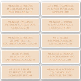 Adesivo 10 Nome de Convidado Individual Endereço Champagne