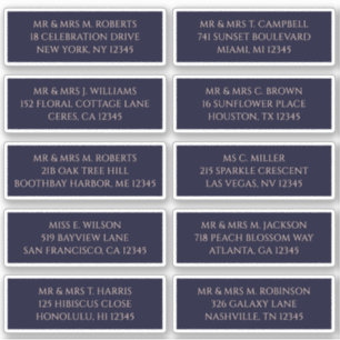 Adesivo 10 Nome de Convidado Individual Endereço Marinho M