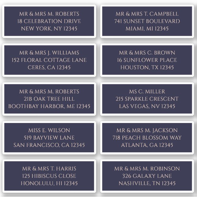 Adesivo 10 Nome de Convidado Individual Endereço Marinho M (Frente)