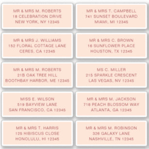 Adesivo 10 Nome de Convidado Individual Endereço Parte Cas