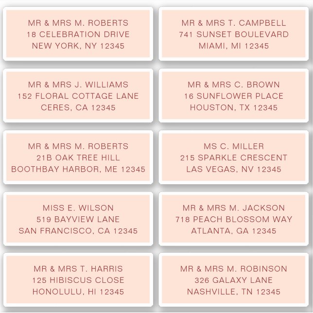 Adesivo 10 Nome de Convidado Individual Endereço Parte Cas (Frente)