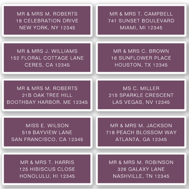 Adesivo 10 Nome de Convidado Individual Endereço Parte Cas (Frente)