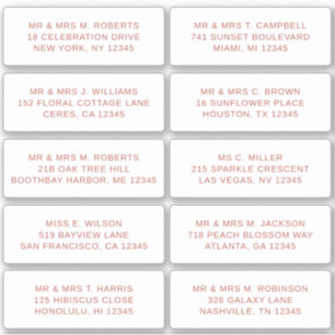 Adesivo 10 Nome de Convidado Individual Endereço Parte Cas