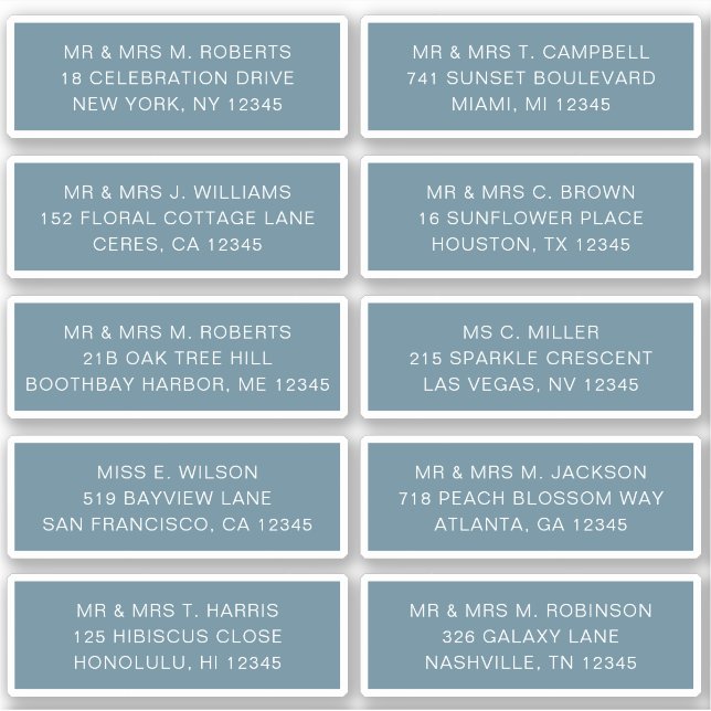 Adesivo 10 Nome de Convidado Individual Endereço Parte Cas (Frente)