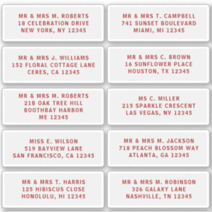 Adesivo 10 Nome de Convidado Individual Endereço Parte Cas