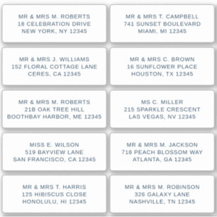 Adesivo 10 Nome de Convidado Individual Endereço Parte Cas