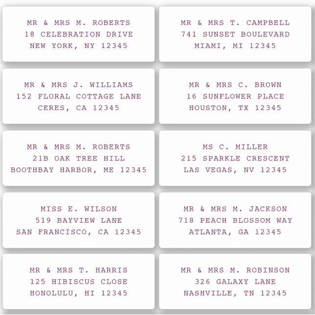 Adesivo 10 Nome de Convidado Individual Endereço Parte Cas (Frente)