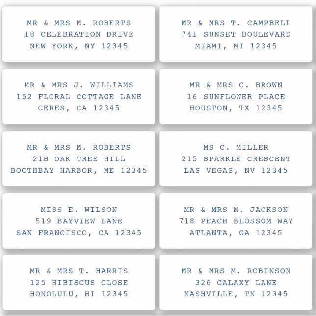 Adesivo 10 Nome de Convidado Individual Endereço Parte Cas (Frente)