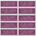 Adesivo 10 Nome de Convidado Individual Endereço Parte Cas<br><div class="desc">10 Autocolantes de Nome de Convidado Individuais Os adesivos White Script do Partido de Endereços de Casamento contém 10 adesivos com o nome de convidado e endereço individuais em cada adesivo em um script branco em um fundo roxo. Também perfeito para Natal e Cartões de natal, convites de festas de...</div>