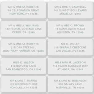 Adesivo 10 Nome de Convidado Individual Endereço Parte Cas