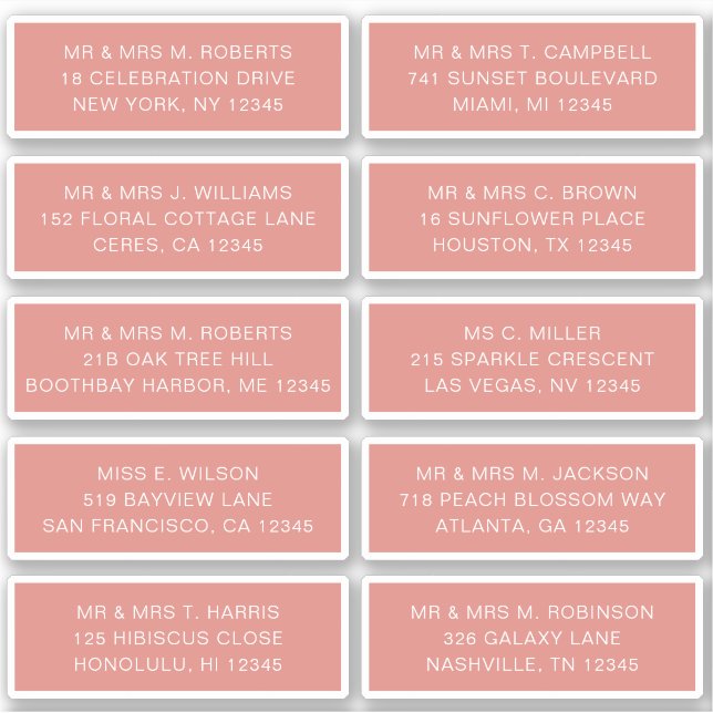 Adesivo 10 Nome de Convidado Individual Endereço Parte Cas (Frente)