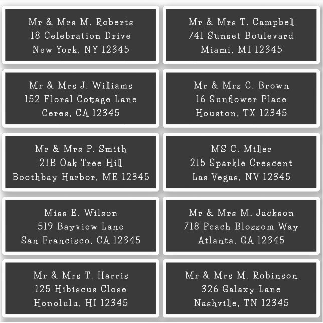 Adesivo 10 Nome de Convidado Individual Endereço Parte Cas (Frente)