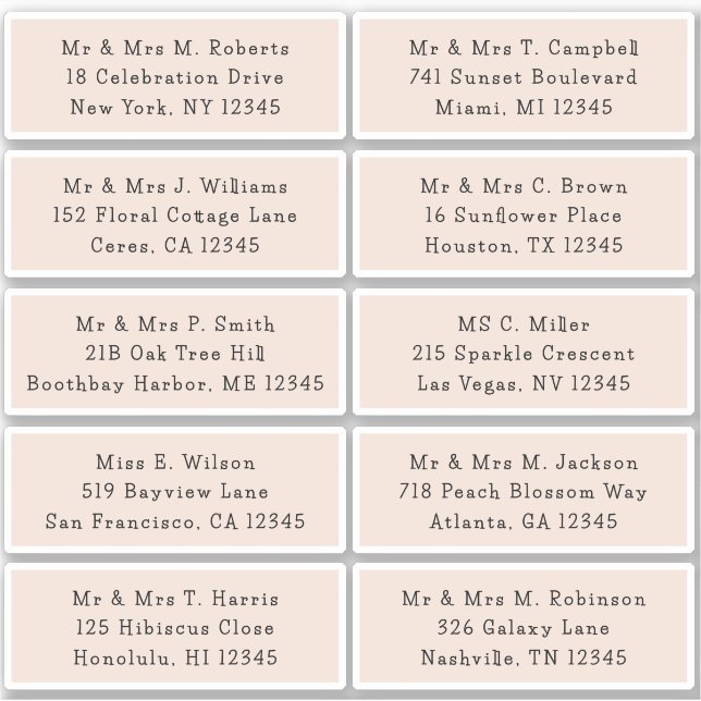 Adesivo 10 Nome de Convidado Individual Endereço Parte Cas (Frente)