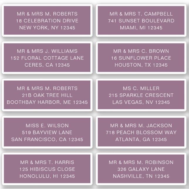 Adesivo 10 Nome de Convidado Individual Endereço Parte Cas (Frente)