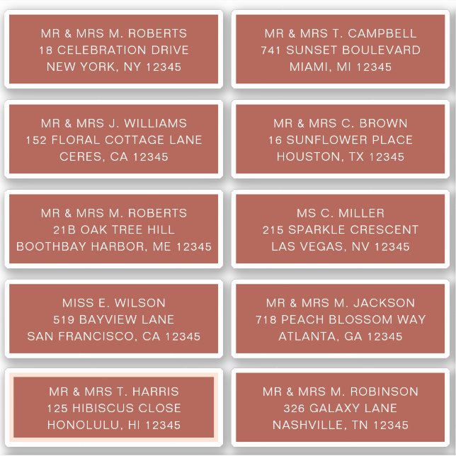 Adesivo 10 Nome de Convidado Individual Endereço Parte Cas (Frente)