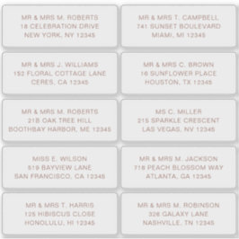 Adesivo 10 Nome de Convidado Individual Endereço Parte Cas