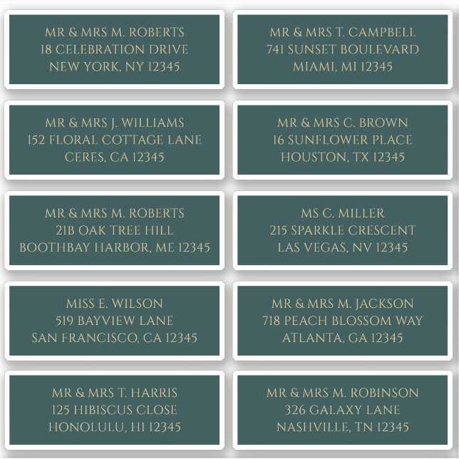 Adesivo 10 Nome de Convidado Individual Endereço Verde Mís (Frente)