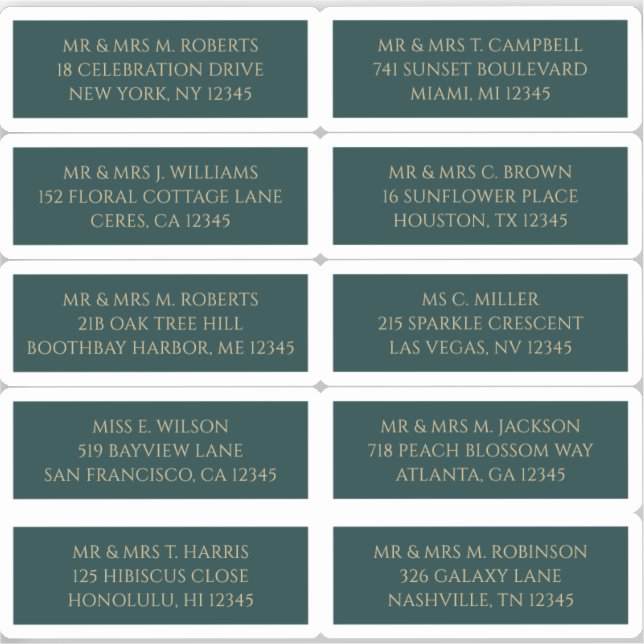 Adesivo 10 Nome de Convidado Individual Endereço Verde Mís (Frente)