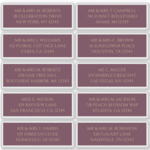 Adesivo 10 Nome do Convidado Individual Endereço Plum Gold