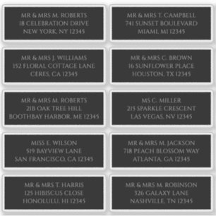 Adesivo 10 Nome do Convidado Individual Endereço Preto