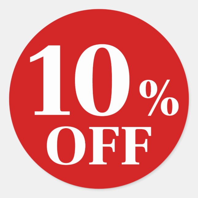 Adesivo 10% OFF Red Background Classic Round Sticker (Frente)
